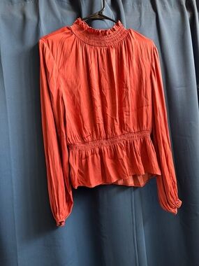 Nine West Coral Smocked Neck Peplum Blouse